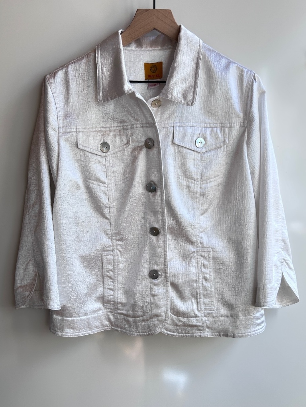 Ruby Rd. White Textured Button Front Jacket Size 14